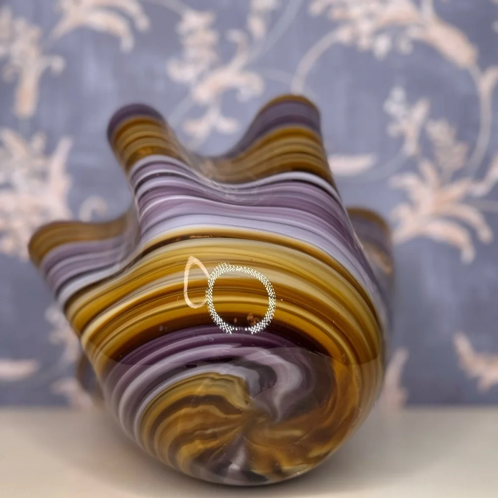 Vintage Estate Murano Style Art Glass Handkerchief Bowl Brown Purple